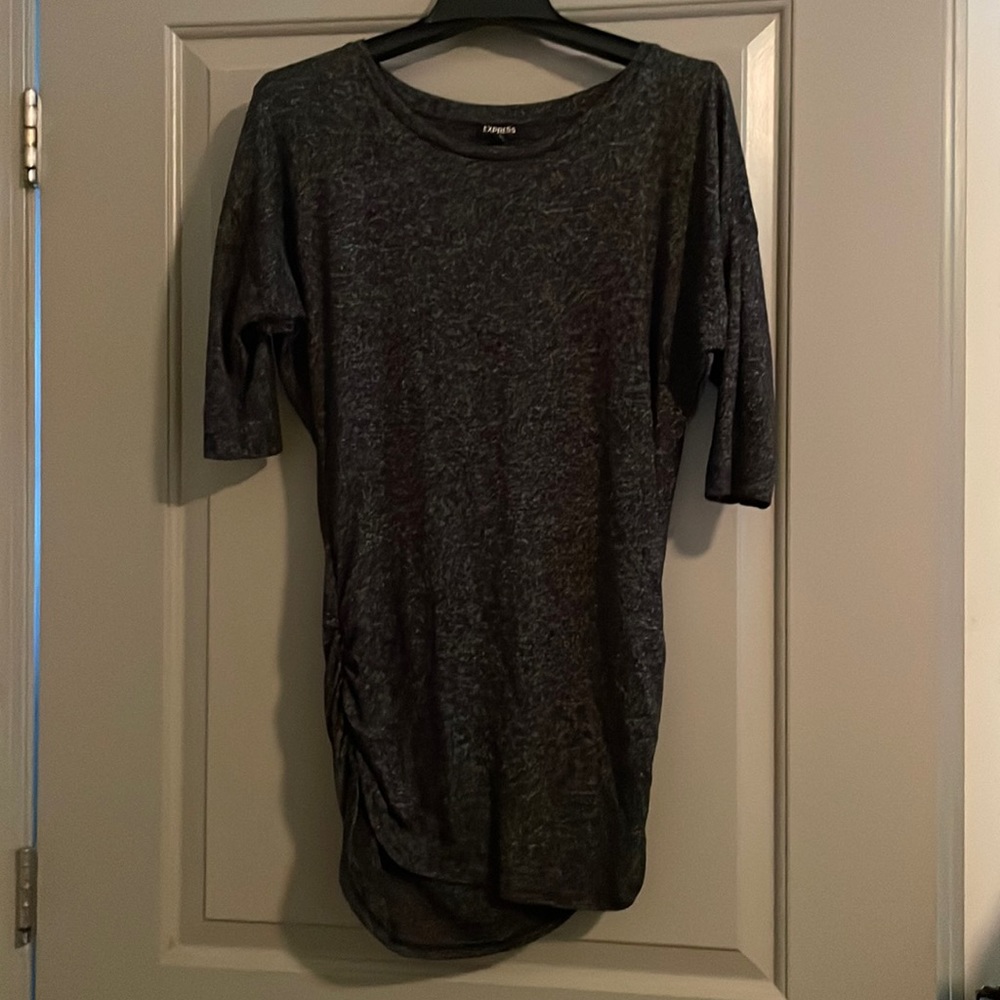 Dark heather gray long shirt. Great with jeans or leggings.